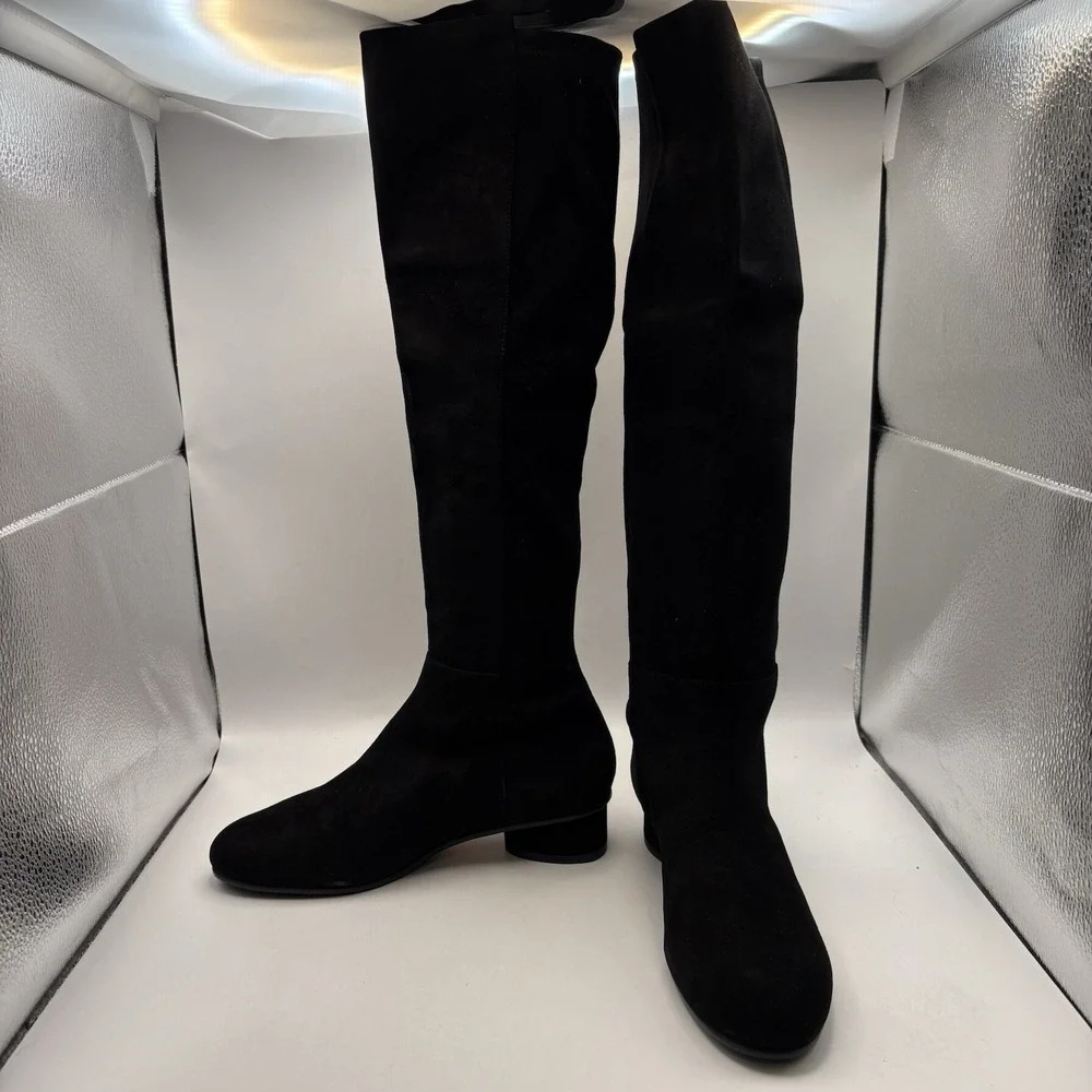 $695 Stuart Weitzman 5050 Mid Black Suede Knee Boot‎ with Elastic Back sz 6